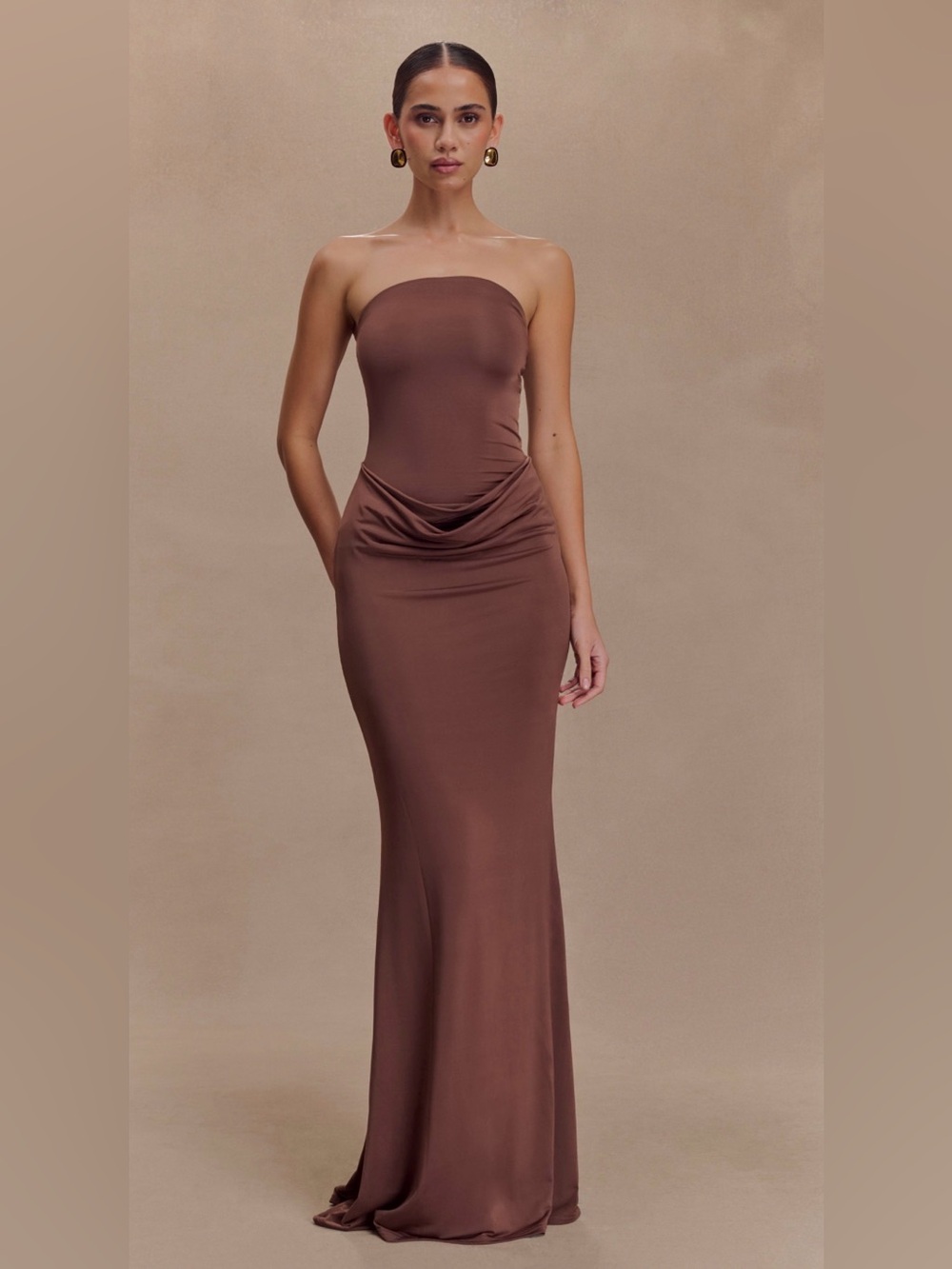 Strapless Brown Slinky Dress